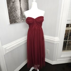 NWT Lulus Perfect Whimsy Burgundy Mesh Strapless Midi Dress medium